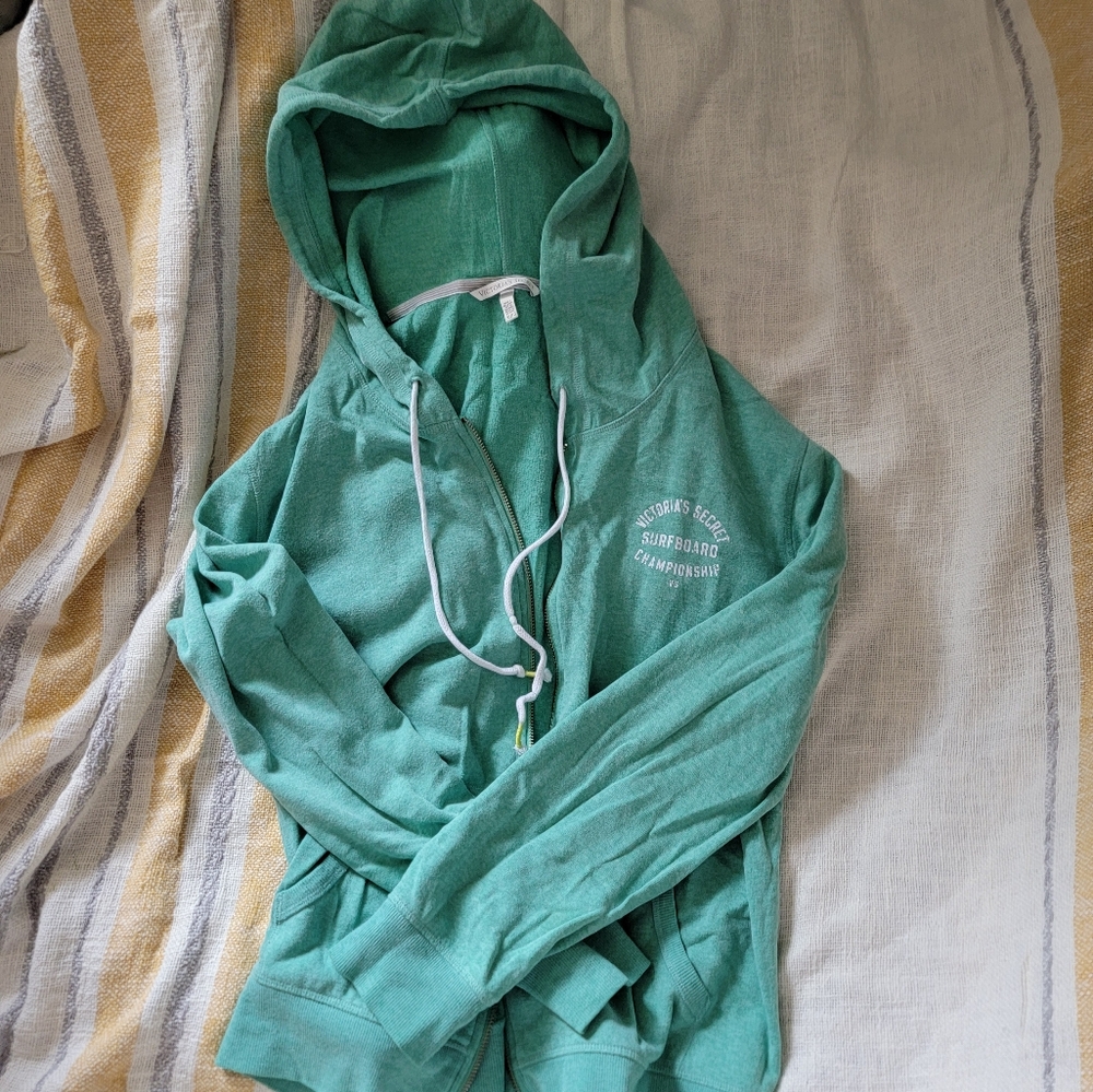 Green victoria secret zip up hoodie xl